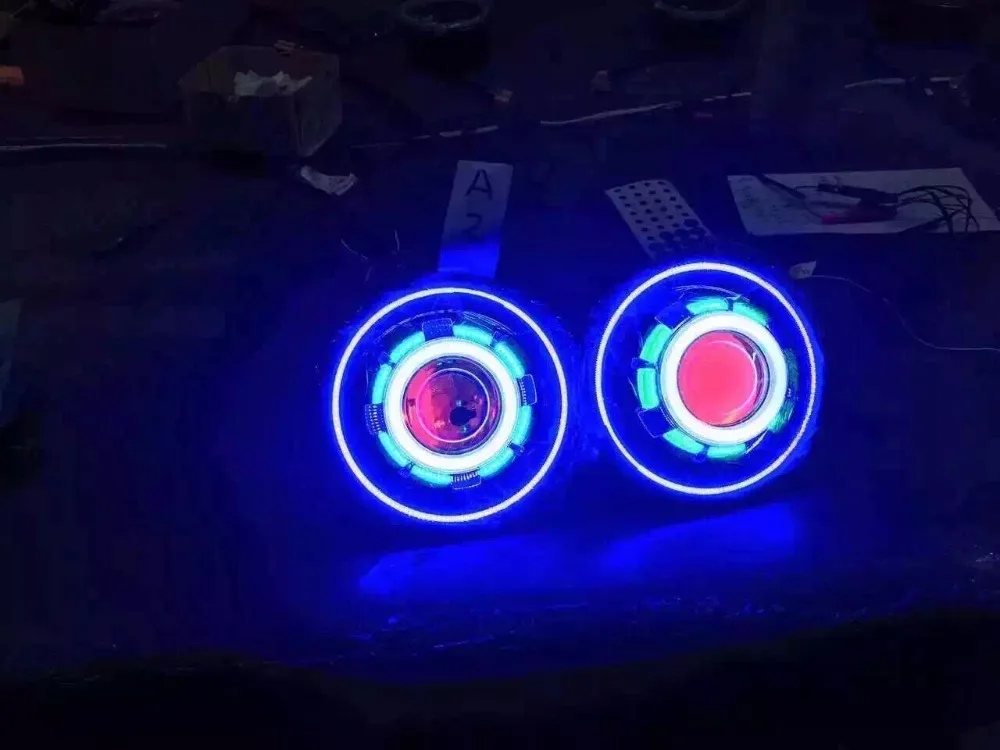 Одна пара 7 дюймов JK Led звездное фары для автомобиля с дьявол Демон глаз и