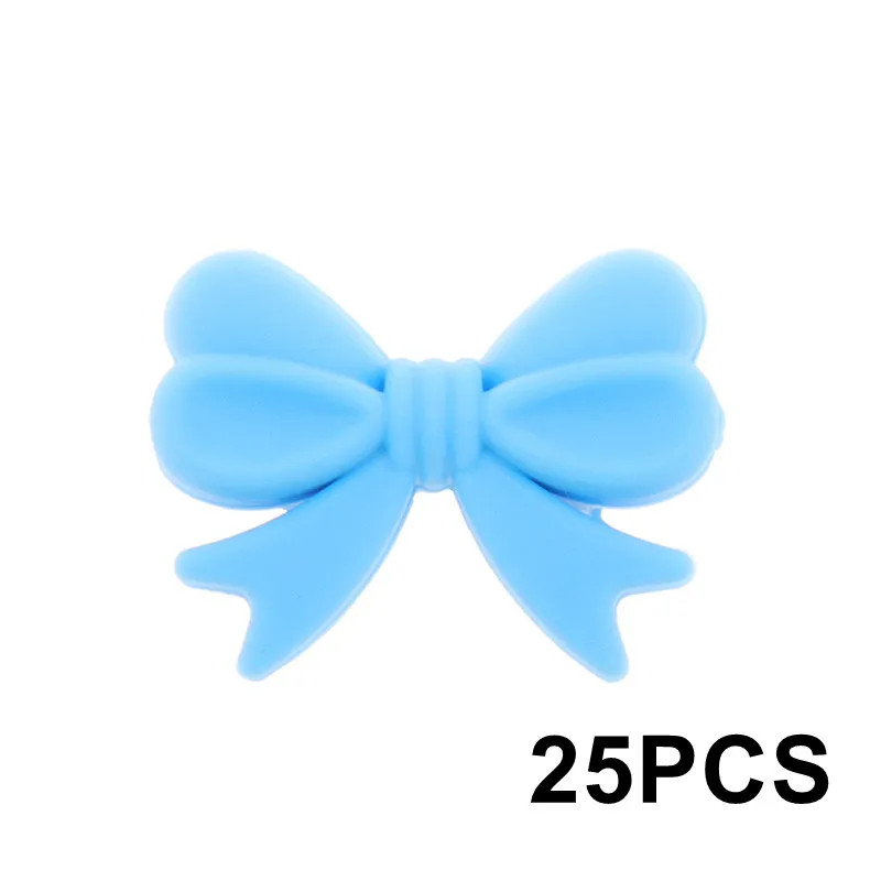 07 Sky Blue 25 шт. цветочный узел детский силиконовый Прорезыватель бусины «бантики» небольшой галстук Bpa бесплатно младенческой ожерелье-прорезыватель новорожденных соски клип цепочка ручная работа - Цвет: 07 Sky Blue
