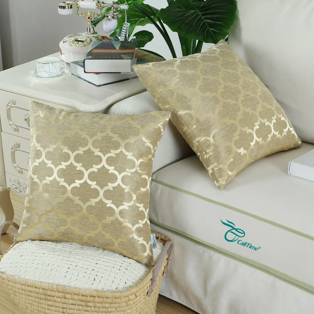 2PCS CaliTime Cushion Covers Pillows Shell Quatrefoil Accent Geometric 18" X 18"(45cm 45cm) Gold | Дом и сад