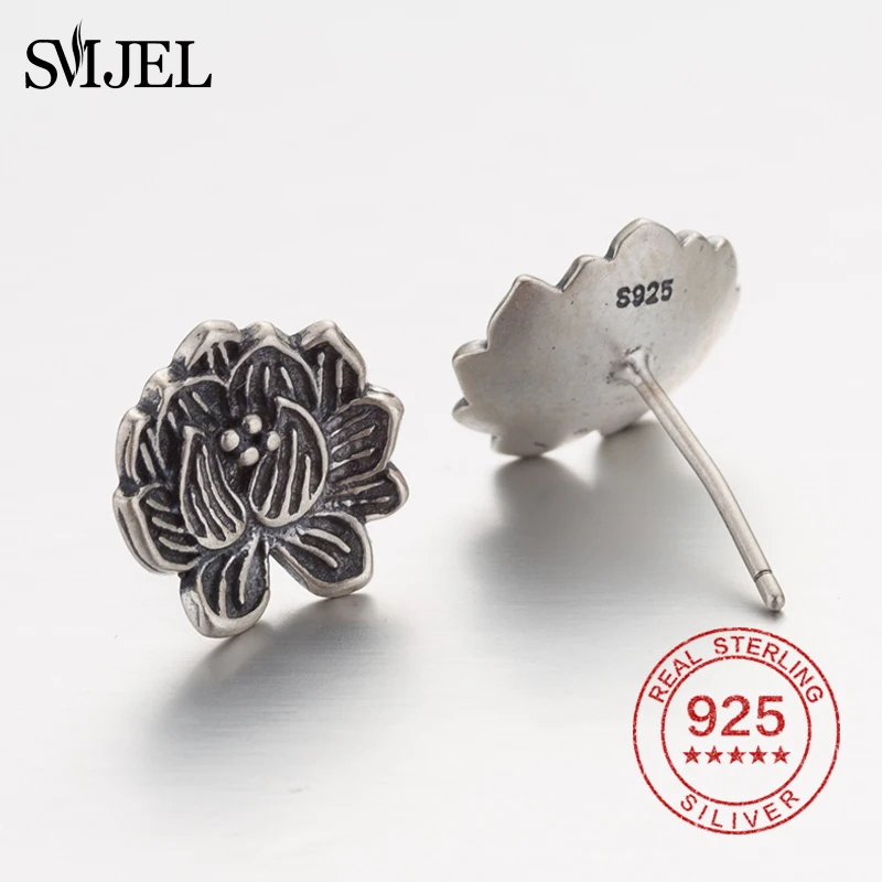 

Женские серьги-гвоздики SMJEL, из стерлингового серебра 925 пробы, с черным цветком в богемном стиле, подарок вечерние, ювелирные изделия