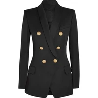high street new fashion 2021 designer blazer womens long sleeve double breasted metal lion buttons long blazer outer wear