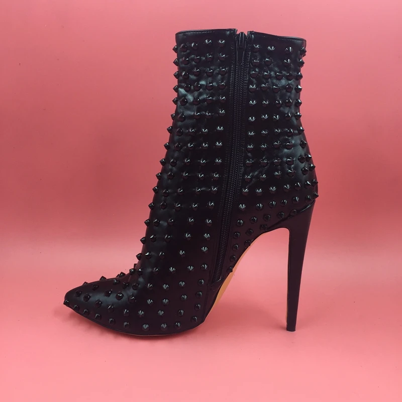 Черные зимние ботинки женские ботильоны на высоком каблуке женская обувь