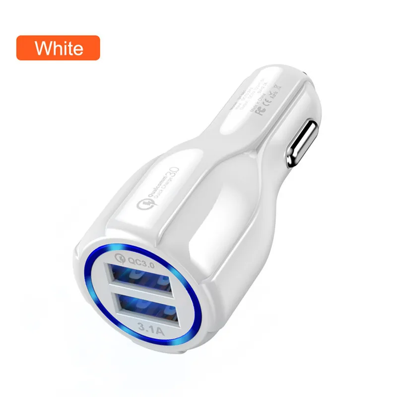 Автомобильное зарядное устройство Quick Charge 3,0 с двумя портами USB быстрое зарядное устройство для Xiaomi mi9 iPhone X XR XS Max samsung S10 S9 S8 адаптер Автомобильное зарядное устройство - Тип штекера: White
