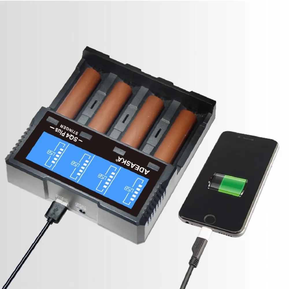 ADEASKA SQ4 плюс ЖК-дисплей USB Быстрое интеллектуальное зарядное устройство для Li-ion/IMR/LiFePO4/Ni-MH 18650 26650 зарядное устройство