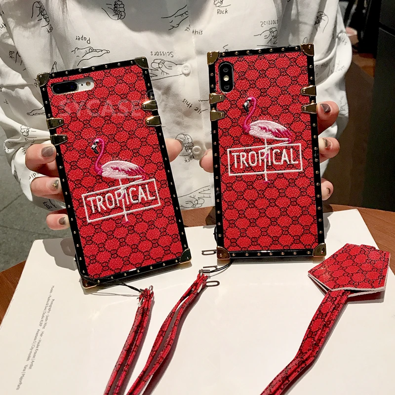 Классический вышитый Фламинго чехол SYCASE для iPhone X Xr Xs Max 6 6s Plus 7 8 модный квадратный