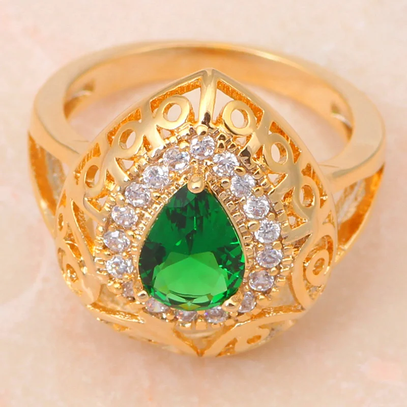 Серьги и кольцо из циркония класса AAA золотистого цвета без содержания никеля