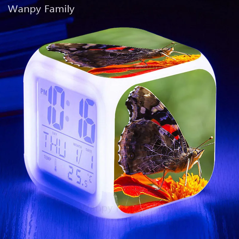 Очень красивые бабочки светодиодный Будильник 7 цветов светящийся Цифровой