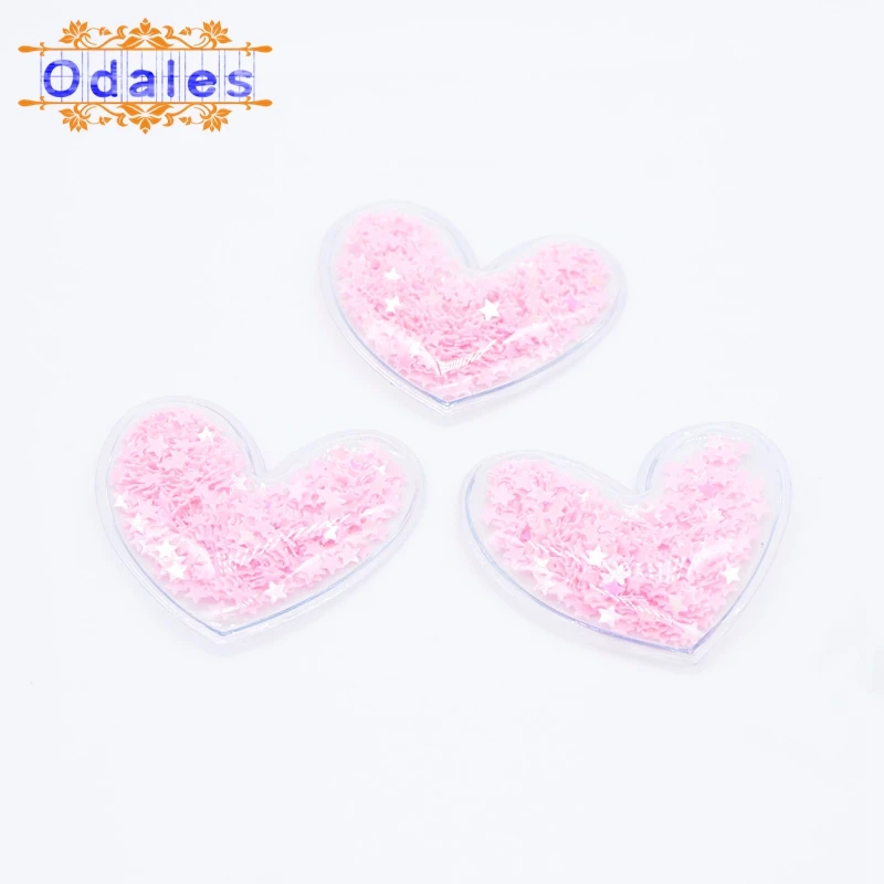 Pink 12 шт. каваи подушечки сердечки Аппликации Аксессуары для DIY ободок для волос прозрачные кожаные патчи с шикарными свободные звезды блестки - Цвет: Pink