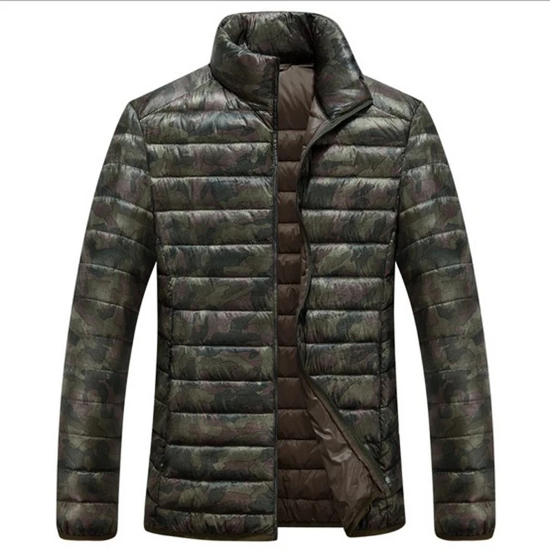 Stand collar camouflage winter jacket men white duck down coat casual ultralight for |