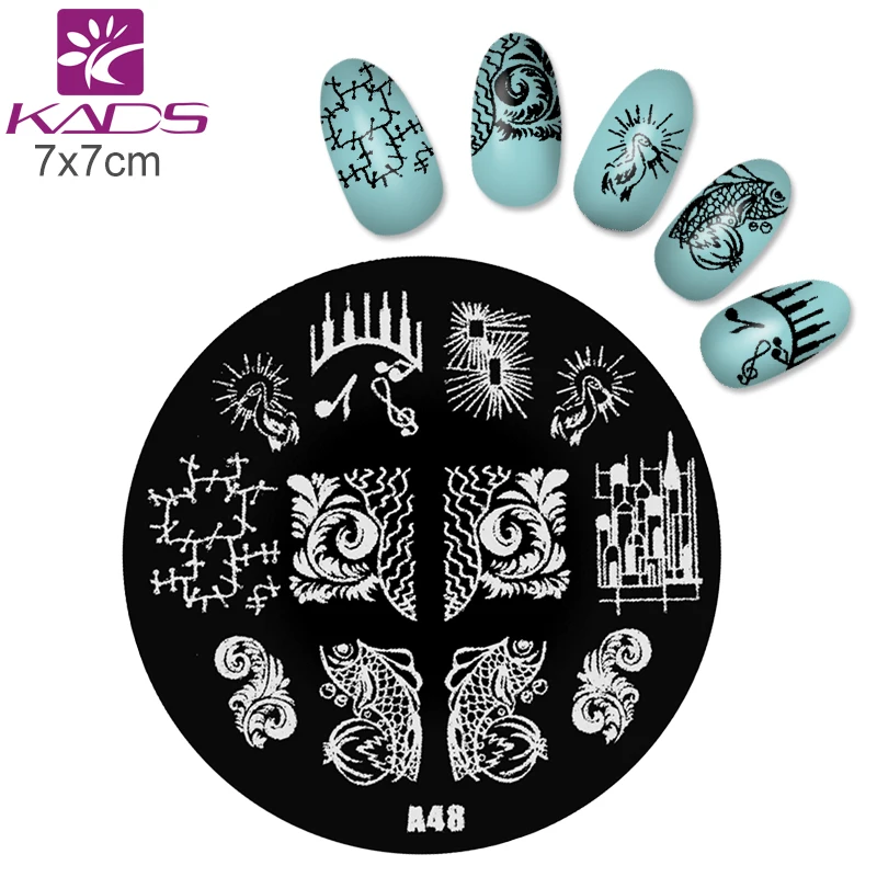 KADS A48 Пляж Стиль Ногтей Штамп Рыбы и Музыка Штамповки Плиты Штамповка Nail Art