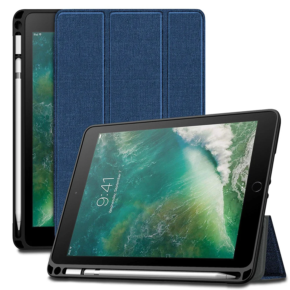 Тканевый Текстурированный чехол для iPad Pro 9,7 с держателем карандаша Apple, умный кожаный мягкий силиконовый чехол-накладка для iPad 9,7 Pro
