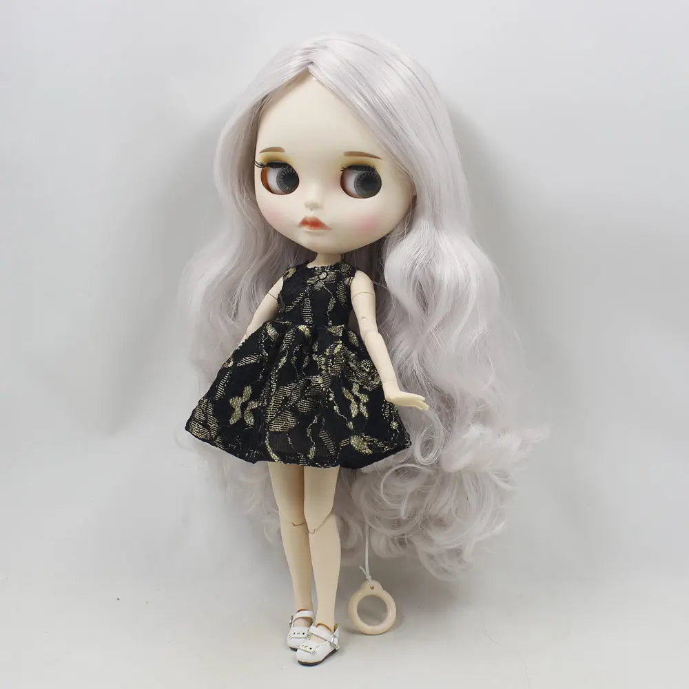 Кукла Blyth, Обнаженная, 30 см, белая кожа, мечтательный серый, длинные вьющиеся волосы, 1/6, новое матовое тело, с бровями, блеск для губ, ледяной, сделай сам, игрушка