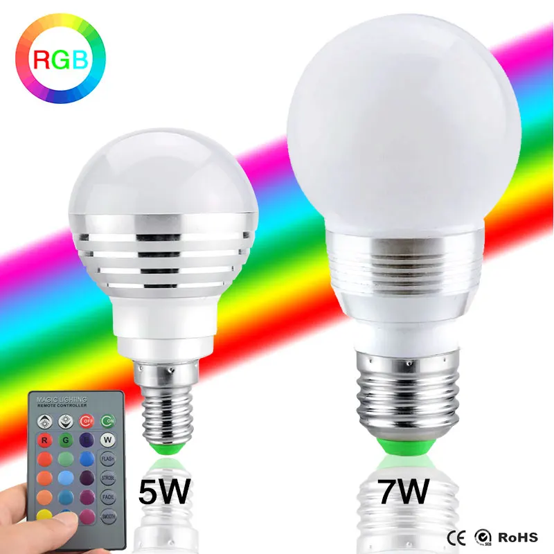 RGB волшебная лампа E14 E27 светодиодная 16 цветов праздничный свет 85-265 в прожектор +
