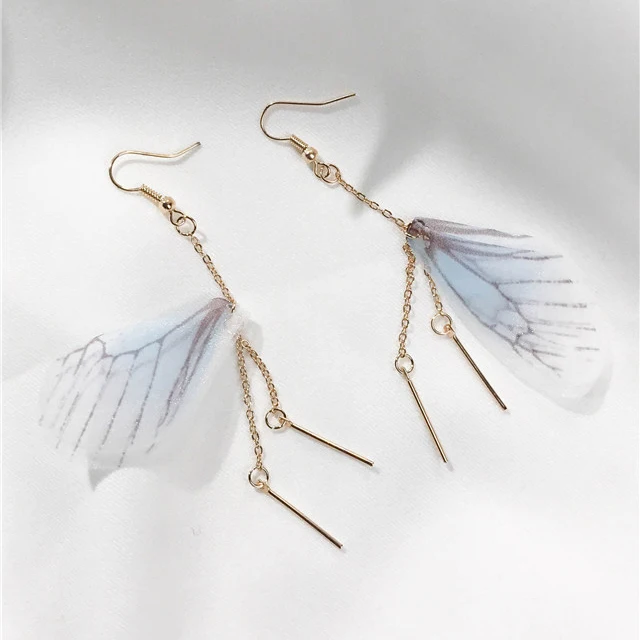 Женские серьги капельки с крыльями бабочки длинные кисточками модные розовые