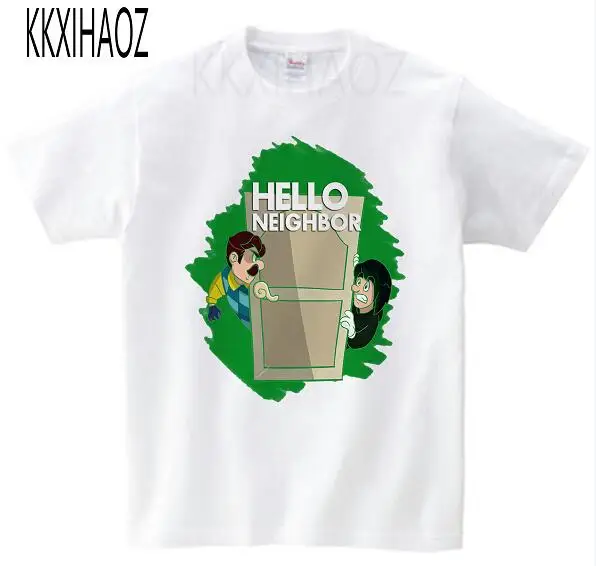 white childreT-shirt Детская летняя хлопковая Футболка с рисунком «Hello neighbor» для детей, Спортивная футболка для малышей, детская одежда, футболка для мальчиков на день рождения, одежда для малышей - Цвет: white childreT-shirt