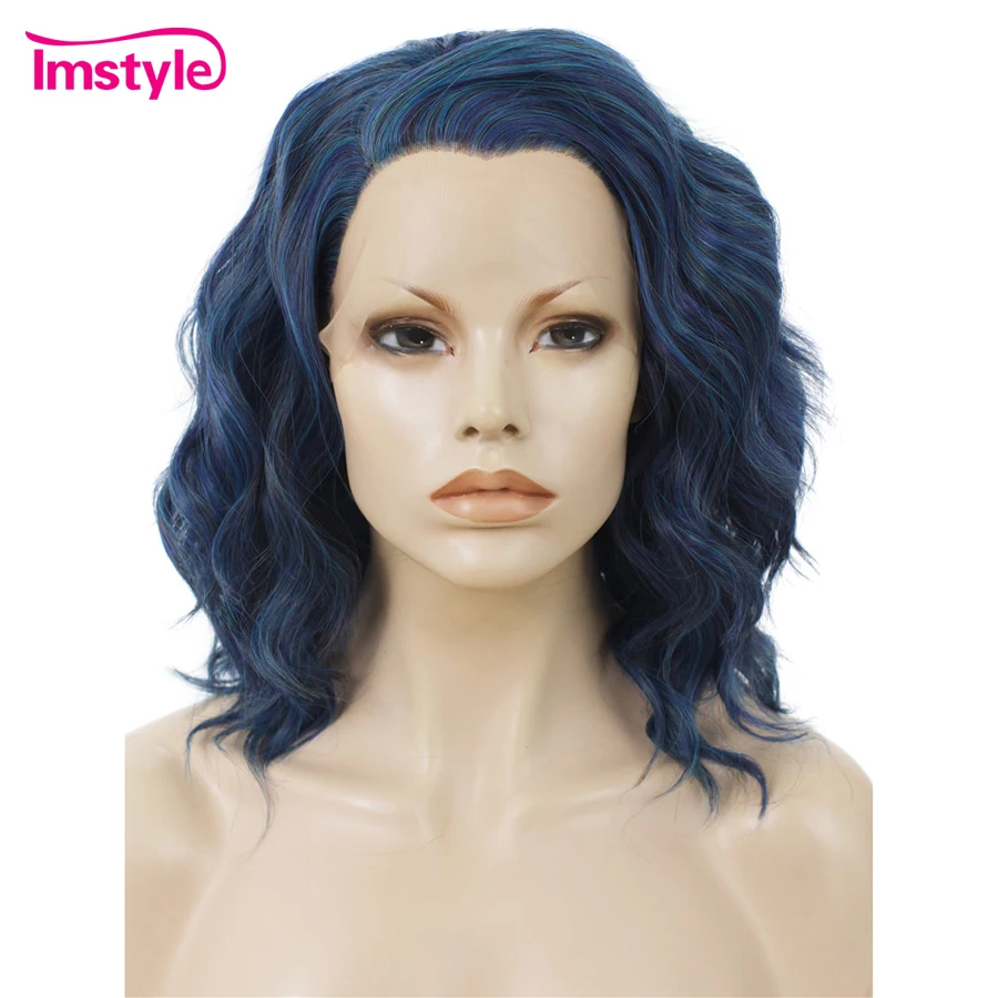 Imstyle короткие свободные кудрявые синие парики синтетические волосы на кружеве