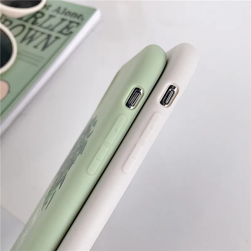 Милый чехол для телефона с зелеными цветами iPhone XS MAX XR силиконовый мягкий из ТПУ 6 S