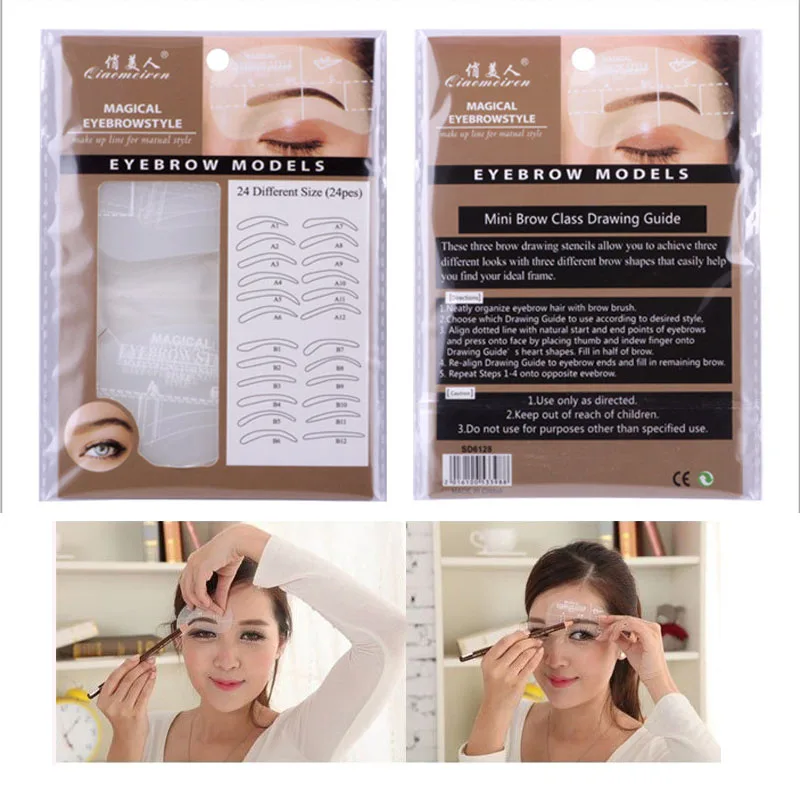 Eyebrow Stencil DIY Drawing Beginner Guide Styling Shaping Grooming Template Card Easy Makeup Beauty Kit 24 Pcs | Красота и здоровье