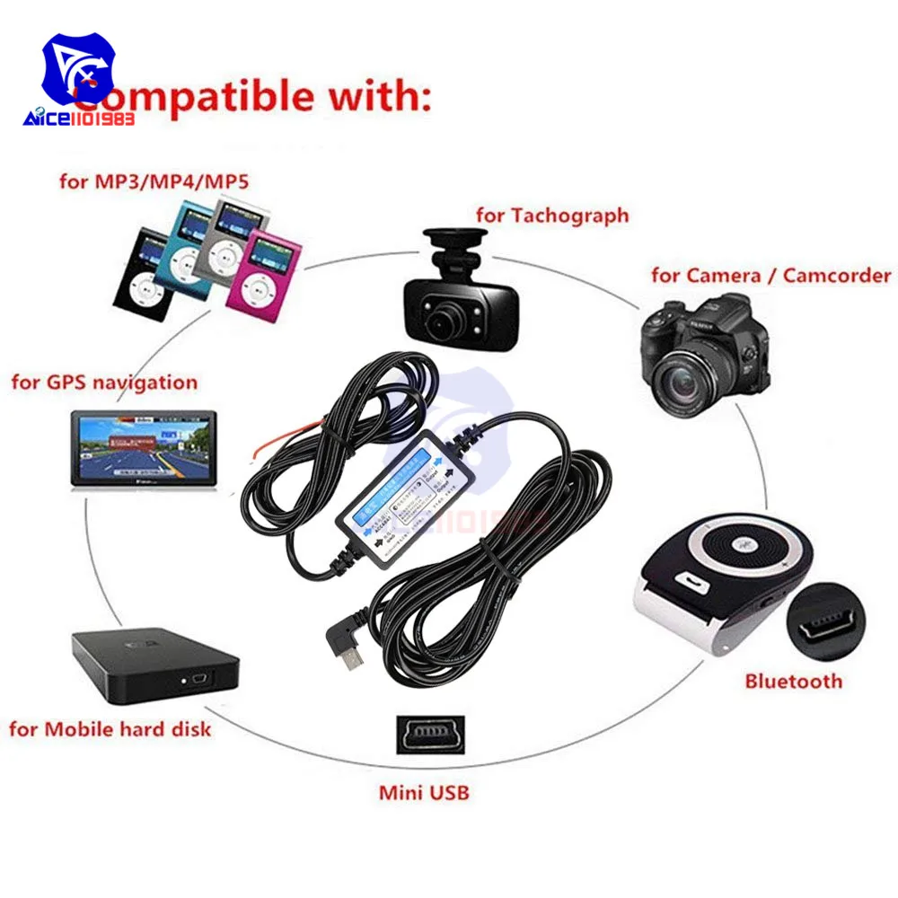 Diymore 5 в мини USB кабель питания прямое зарядное устройство для автомобиля