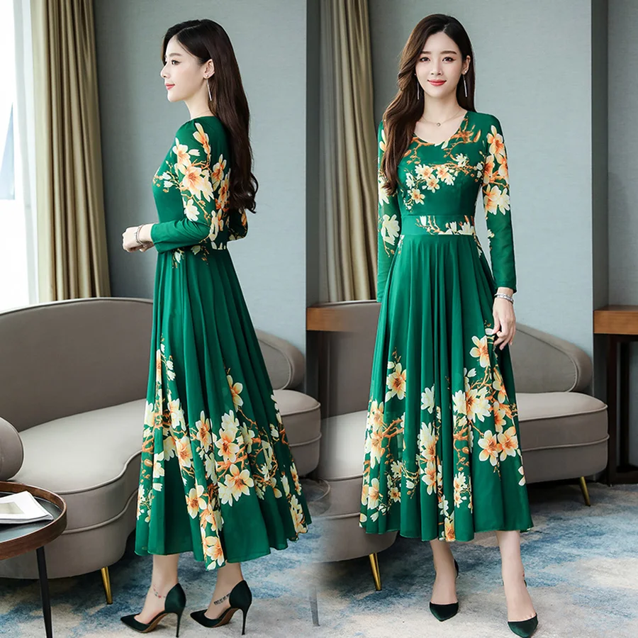 2021 в винтажном стиле с длинным рукавом платья Макси осень зима 3XL размера плюс