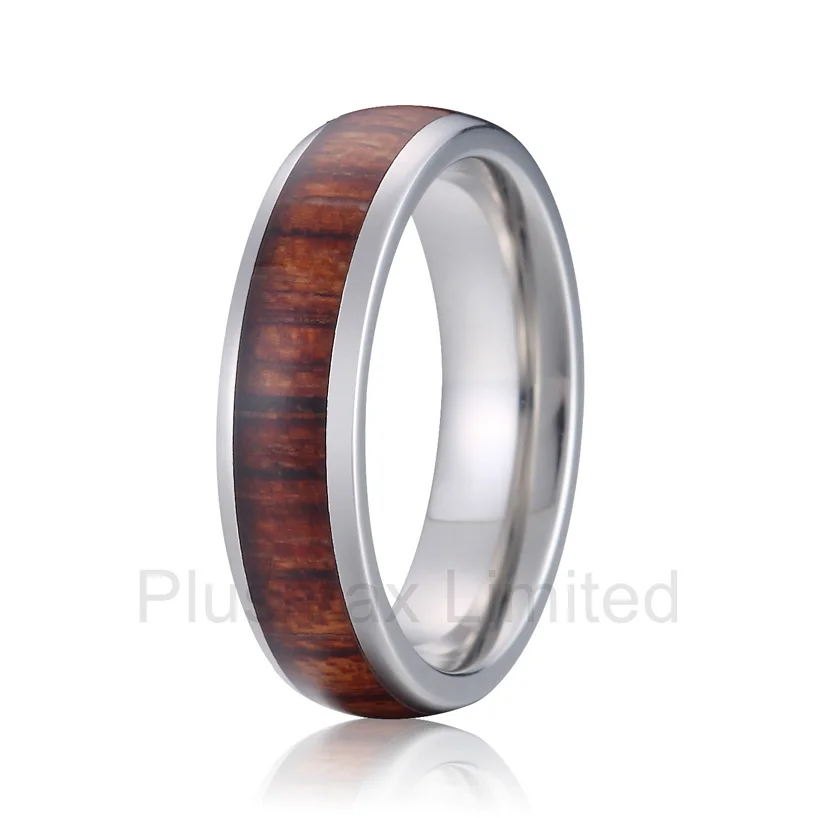 

Custom fashion jewelry online source for men and women comfort fit titanium steel wedding band rings wood