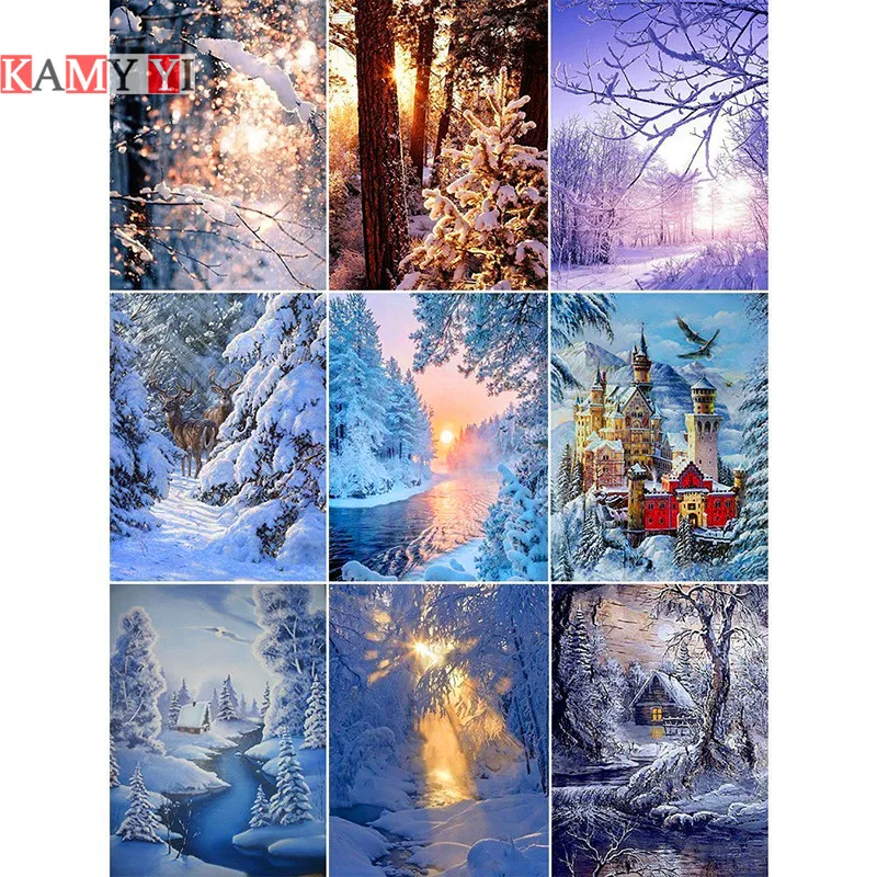 KAMY YI/5D DIY Алмазная вышивка снегом Ландшафтная роспись крестиком мозаика