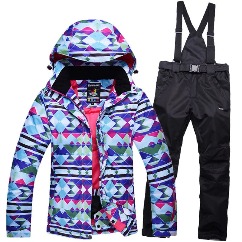 colorful Woman Blue Snow Jackets Ladies Ski suit sets Female Snowboarding clothing outdoor sports Costumes Jacket + Bibs pant | Спорт и