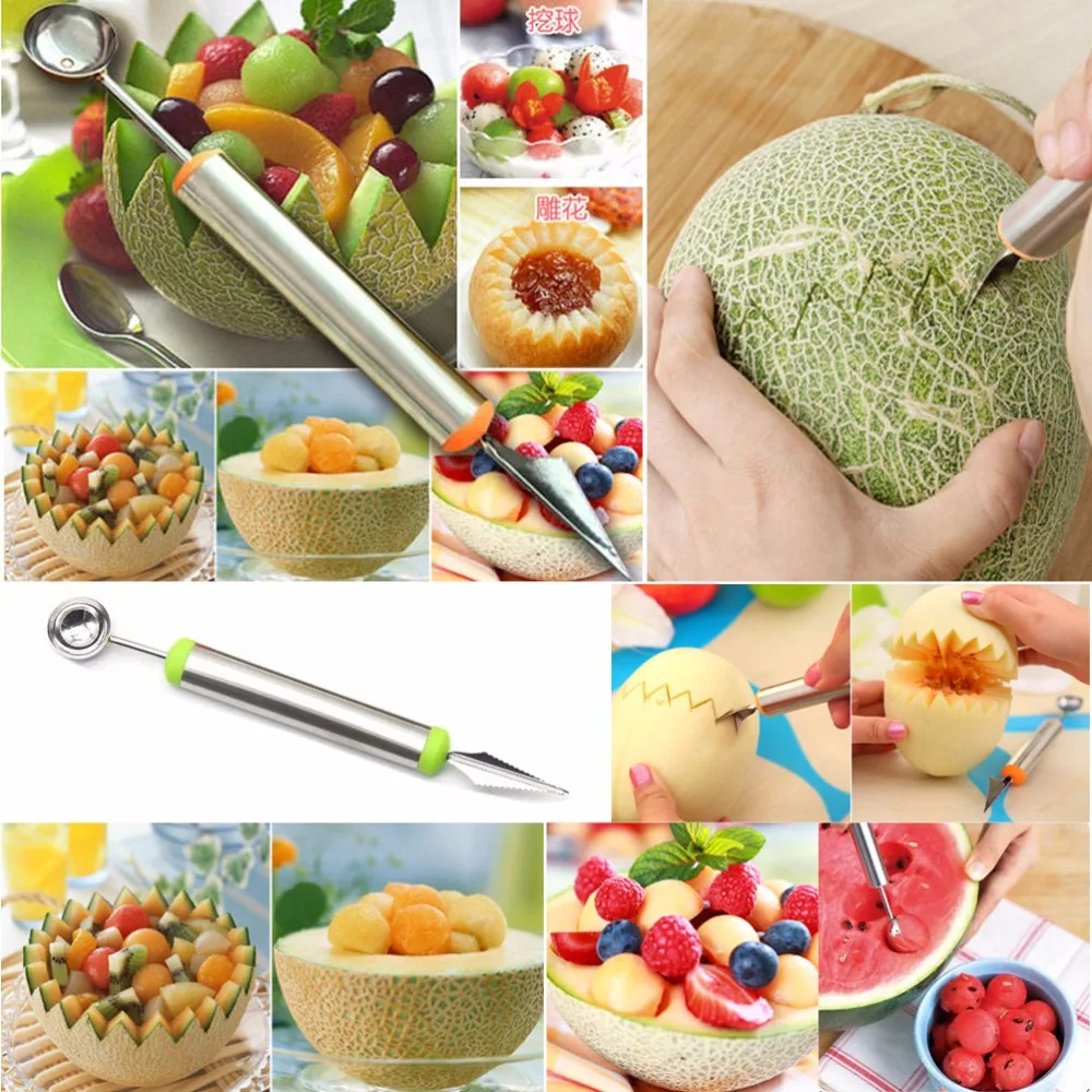 2 шт. двухцелевой баллон для дыни из нержавеющей стали фруктовых салатов гарниров