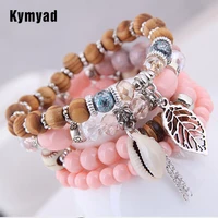 kymyad boho beads bracelets for women vintage bracelet femme shell natural stone charm bracelet bijoux multilayer bracelets sets