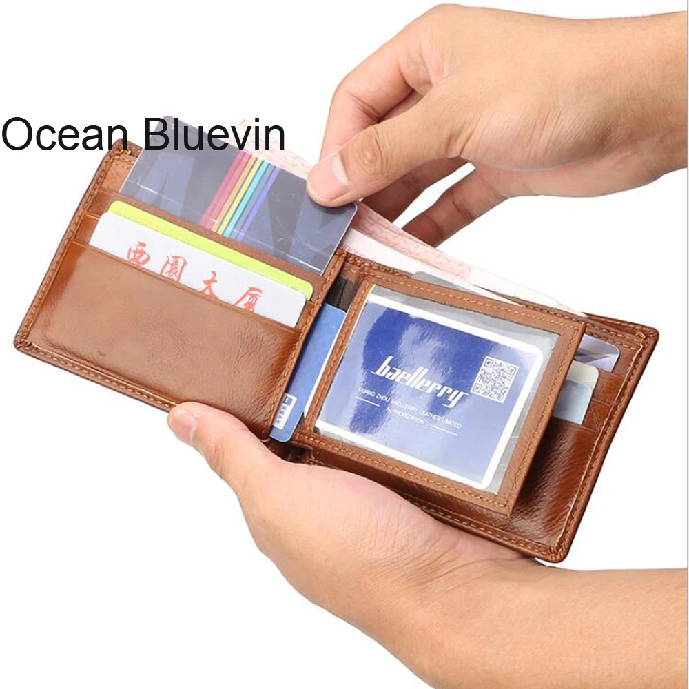 Мужской кожаный кошелек OCEAN bluewin деловой короткий из воловьей кожи с поперечным