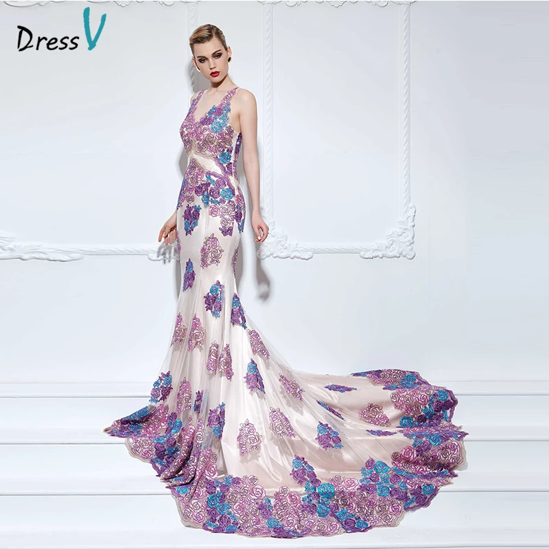 Dressv кружевное платье с аппликацией длинное знаменитостей сексуальное v образным