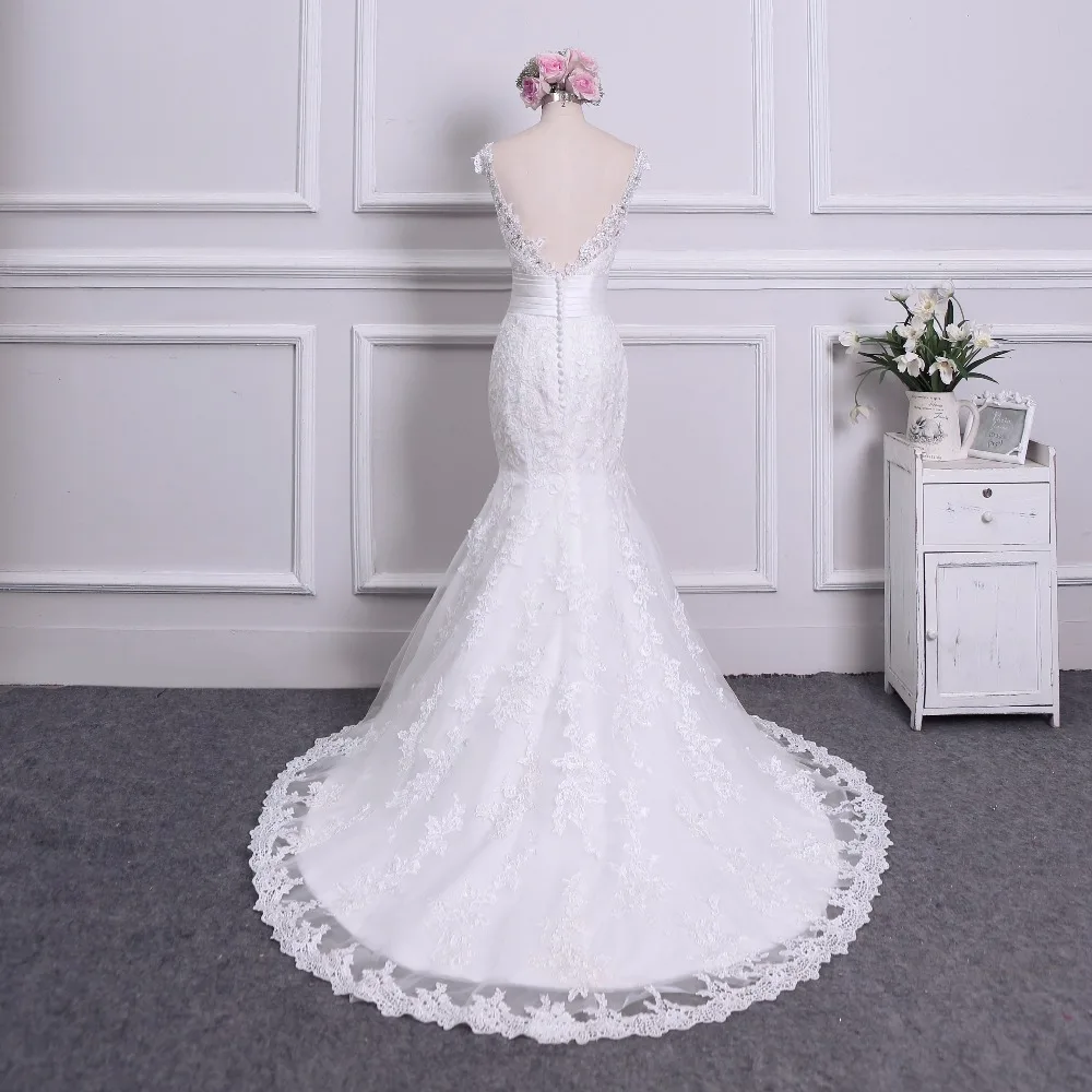 Элегантное кружевное платье с v-образным вырезом украшенное бисером Vestido De Noiva