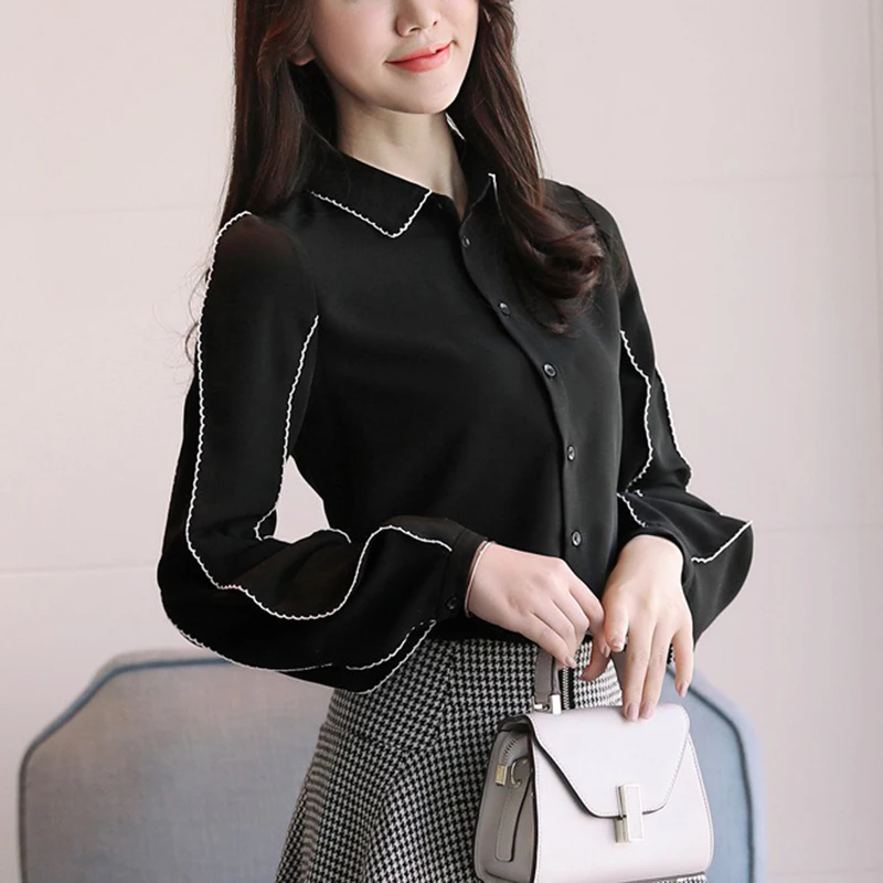 Новинка 2018 Весенняя женская элегантная черная белая блузка контрастный цвет