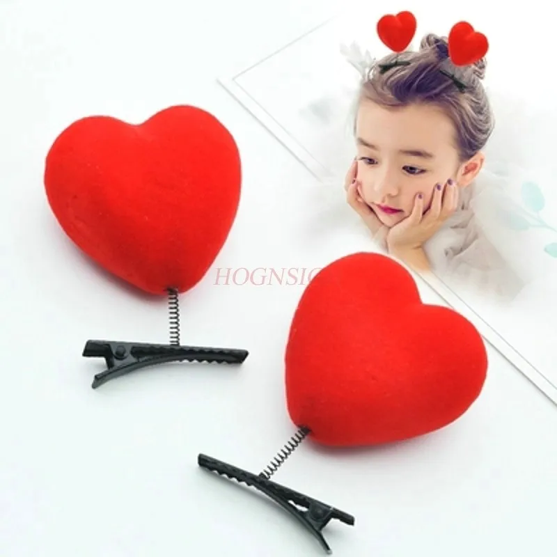2 шт. Детские милые заколки для волос с большим красным сердечком пружинная