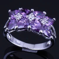 trendy purple cubic zirconia silver plated ring v0088