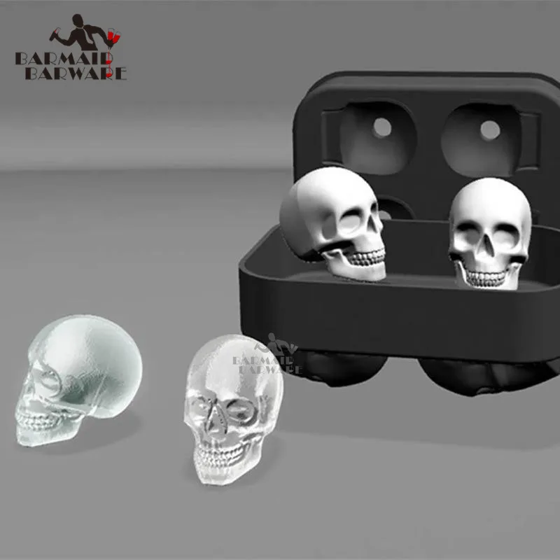 Лидер продаж, гибкий силиконовый лоток для льда с 3D черепом для Хэллоуина, четыре гигантских черепа, Круглый кубик для льда, черный лоток для льда
