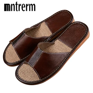 Мужские домашние тапочки Mntrerm из натуральной кожи, Нескользящие, бычья кожа, для пар, весна-лето 2020
