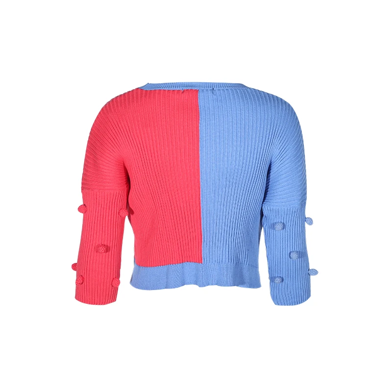 IRISIE O-neck Patchwork Sleeve Pullovers Sweater Casual Streetwear Blue And Pink Autumn Tops For Women 2018 New Arrival | Женская одежда