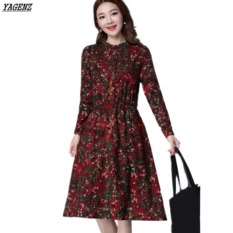 Женское платье с длинным рукавом в стиле ретро|autumn women dress|women dresscotton dress |