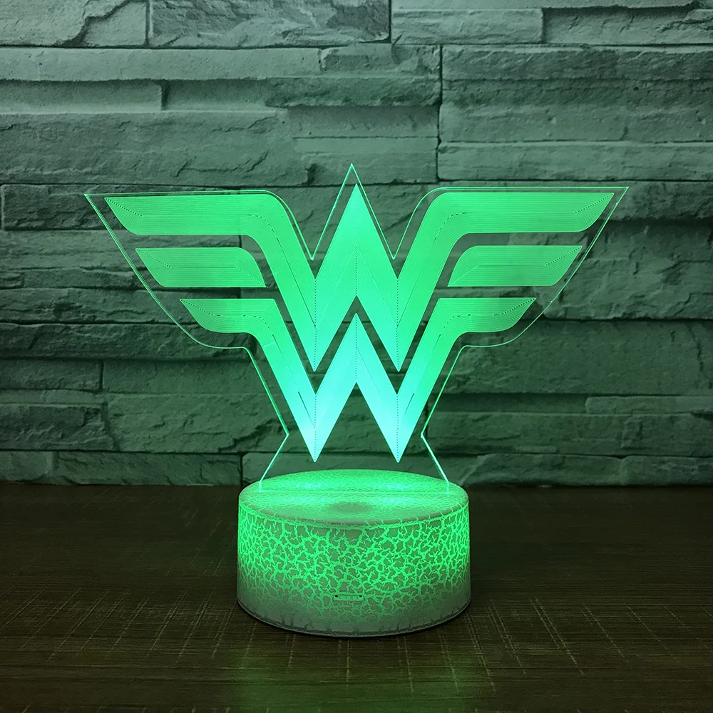 HQXING акриловый Wonder Woman 3D светодиодный ночник RGB 7 цветов Изменение Настольная лампа фигурки для мальчиков и девочек рождественские игрушки
