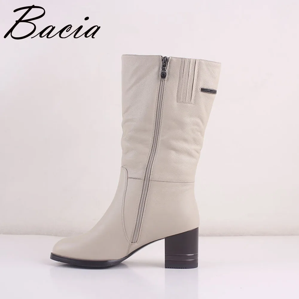 Bacia/зимние высокие каблуки клинья Для женщин Мода Gnuine кожаные сапоги теплая