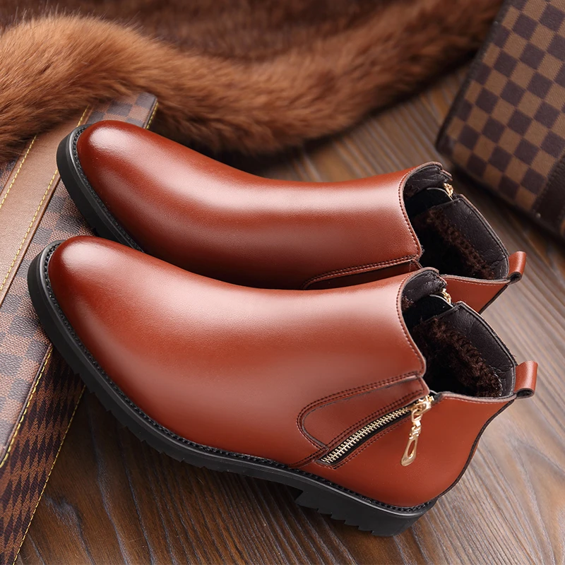 Зимняя Теплая обувь на меху мужские зимние Ботинки Ботильоны из искусственной