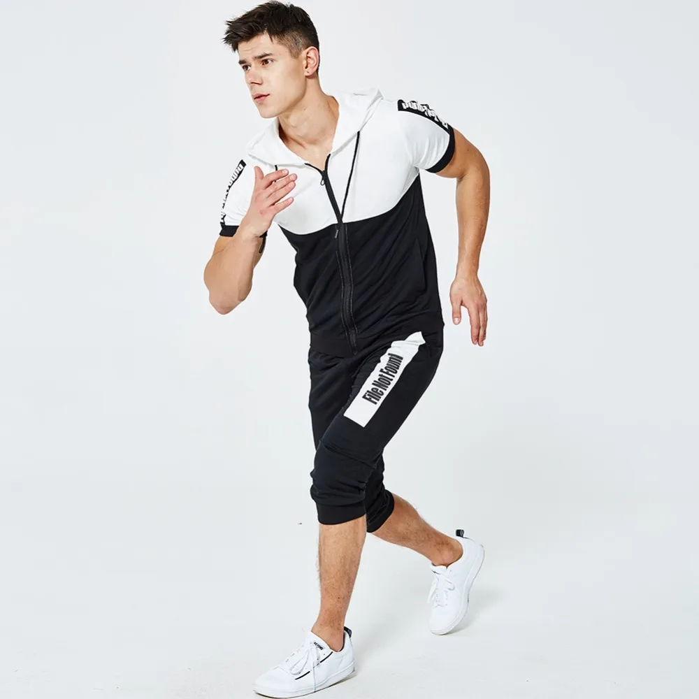 Europe Size Sporting Mens 2pcs Summer Men Shorts Set Top And Tracksuit For Short Hoodie Tshirt Suit | Мужская одежда