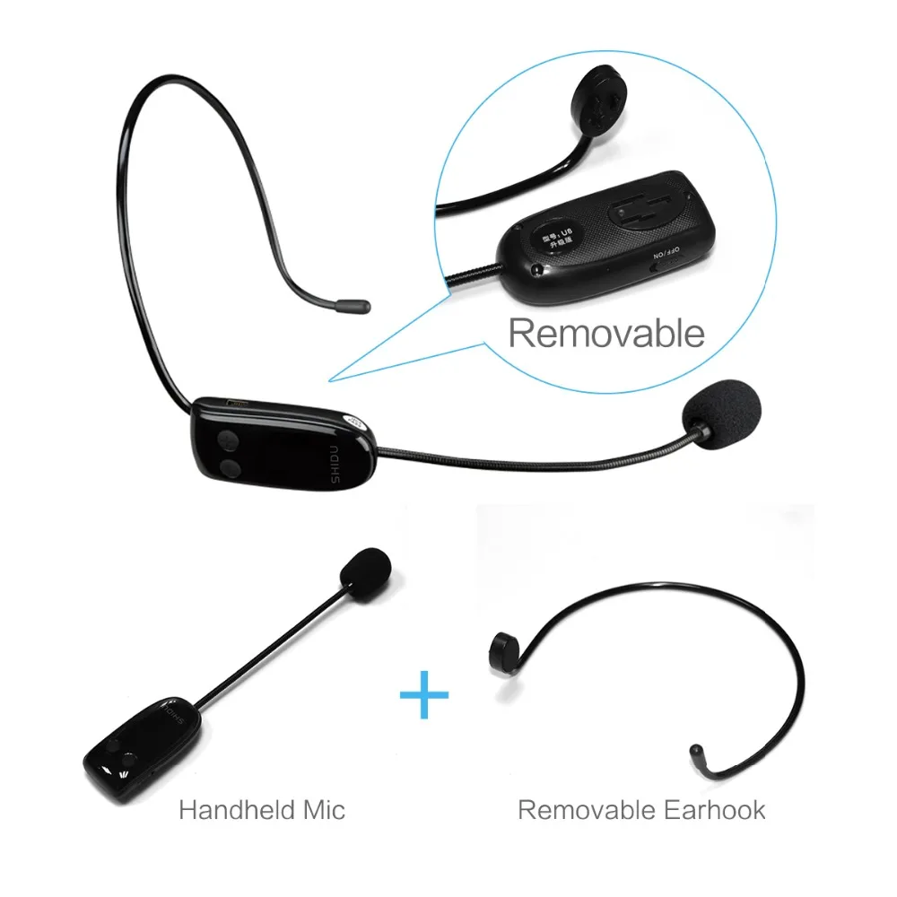 SHIDU U8 UHF Wireless Microphone Headset MIC Voice Amplifier 2 in 1 Handheld Portable for Speech Teacher 3.5mm Plug Receiver | Электроника