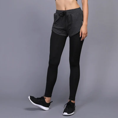 Gray Yoga Pants Женские спортивные штаны для фитнеса, йоги, шорты для бега, 2 в 1, трико, женские леггинсы для бега, компрессионные тренировочные брюки - Цвет: Gray Yoga Pants