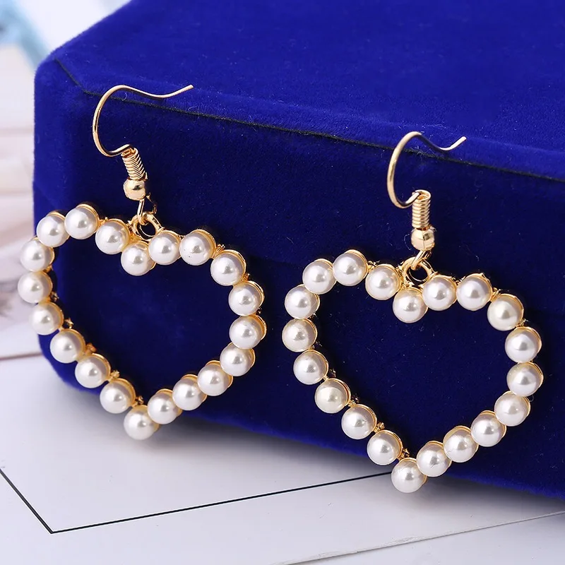 EK522 Heart Earrings For Women Korean Sweet Fashion Jewelry Hollow Heart Exaggerated Hanging Dangler Eardrop Female Simple Gift