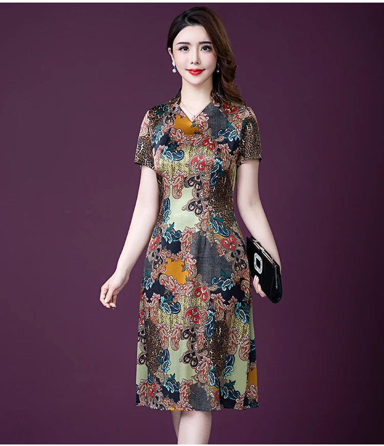 Новое летнее женское платье Ципао для мамы среднего возраста в китайском стиле