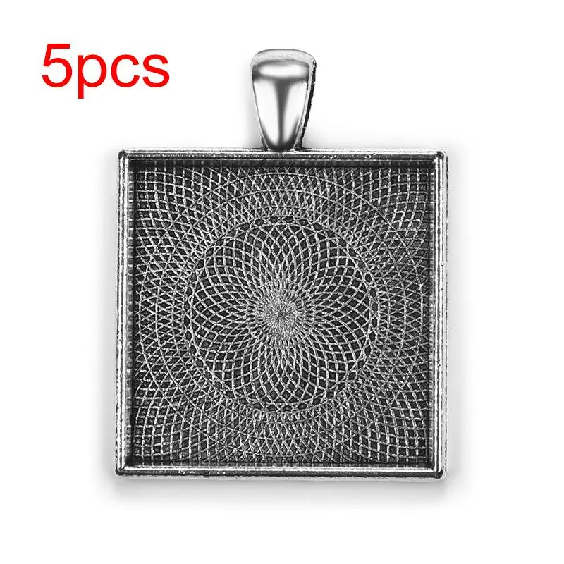 Antique Silver 5pcs 5 шт./лот квадратная Подвеска Установка подходит 25 мм стекло кабошон камея основа ожерелья лоток ободки пустой квадратный DIY ювелирных изделий - Цвет: Antique Silver 5pcs