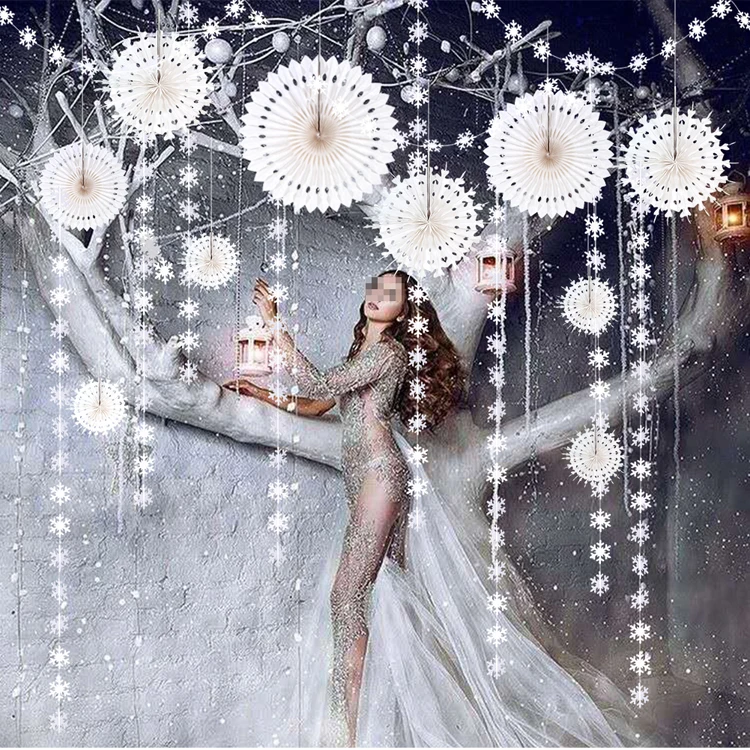 Веер из белоснежной бумаги в виде снежинок цветов фотобумажные украшения для