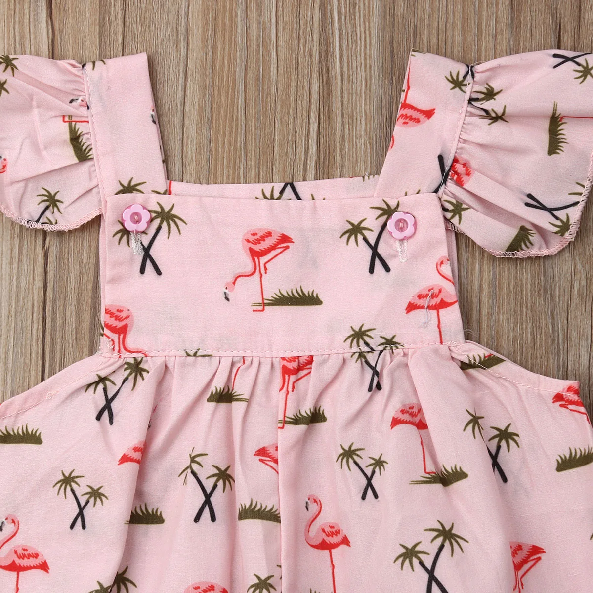 Милый комбинезон Фламинго с оборками для маленьких девочек розовый короткими